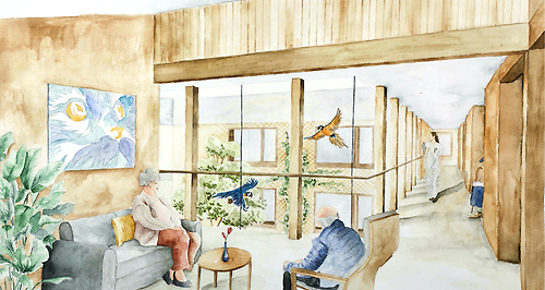 interior image of a living unit in watercolour