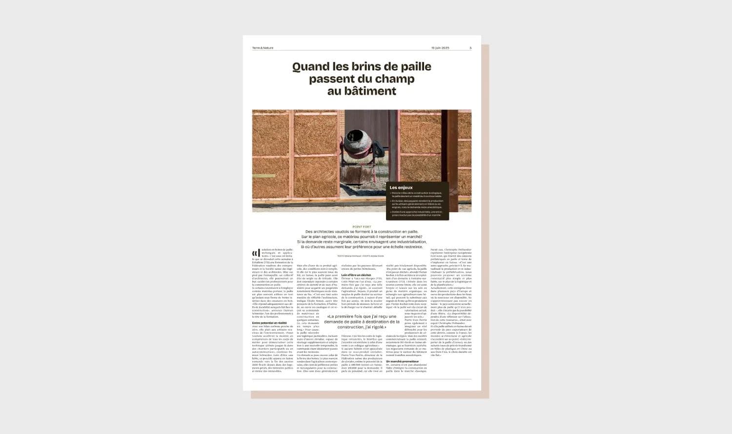 Page de l'article du journal Terre & Nature sur la construction paille